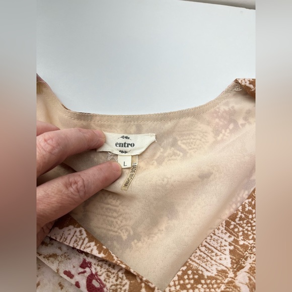 ENTRO Women’s Tunic Top Blouse Pink Snake Print Size L V Neck Balloon Sleeve - Picture 11 of 13